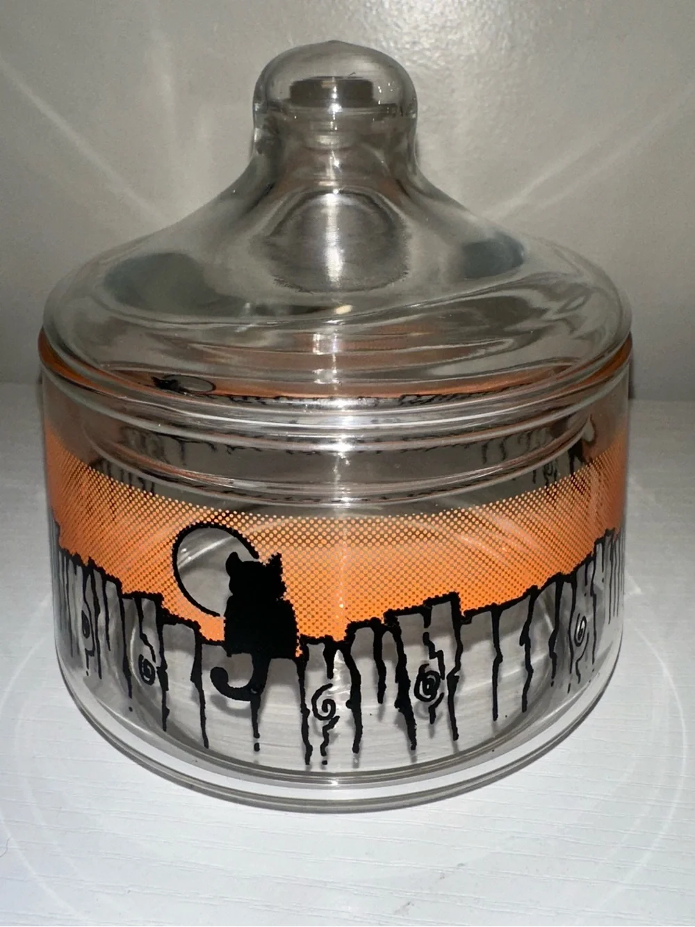 Vtg Indiana Glass Halloween Covered Candy Dish